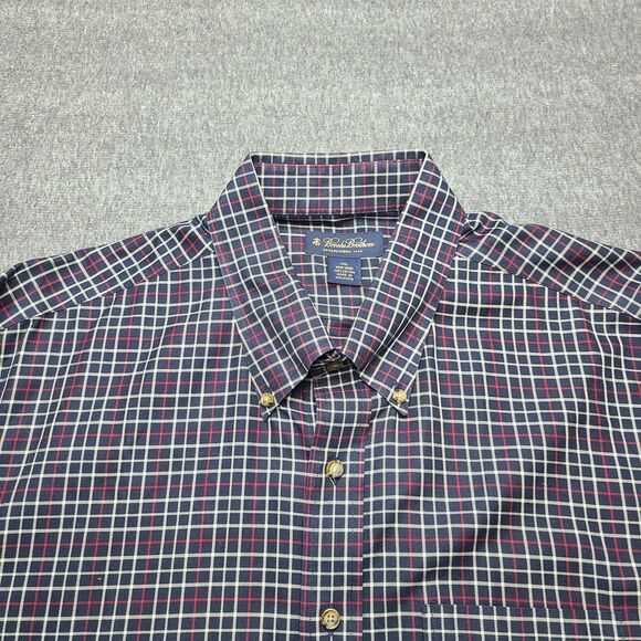 Brooks Brothers Shirt Mens 2XL Blue Red Plaid Non-Iron Long Sleeve Button Down - Picture 4 of 7